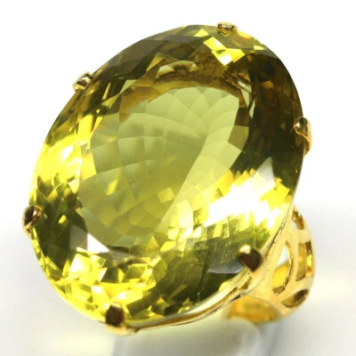Piedra preciosa 25 x 32 mm. Anillo Joyería Cuarzo Limón Amarillo Plata 925 Oro 18K Talla 6 Foto 1 de 4