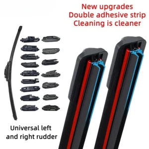 Front Windshield Wiper Blades Double Layer Rubber Frameless Bracketless Brushes - Picture 1 of 37
