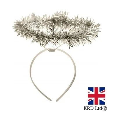 KRD LTD SILVER TINSEL HALO HEADBAND Christmas Angel Boppers Nativity Fancy Dress Z3100