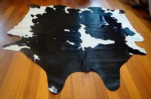 A Smooth As Coat - A Striking  Natural Black & White Cowhide Rug - Picture 1 of 8