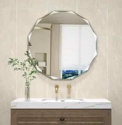Round Bathroom Vanity Mirror Frameless Chic Wall Decor Modern Glam Unique 30 In - Image 1 of 4