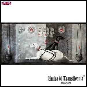 art painting contemporary modern animal dog black white portrait man woman witch - Picture 1 of 24