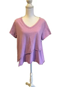 Soft Surroundings Women's 1X 100% Cotton V-Neck Short Sleeve Tiered T-Shirt Knit - Picture 1 of 7