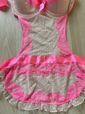 Victorias Secret 34B Sexy Little Things French Maid Lace Apron Swiss Dot Bra - Image 1 of 4