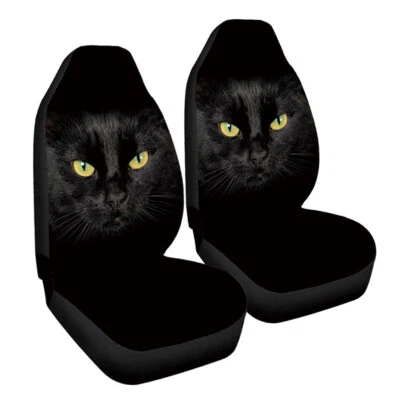 Fundas de asiento de coche con patrón de gato negro protector de cojín de tela de poliéster para silla delantera Foto 1 de 4