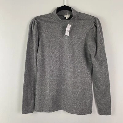 J. Crew Shimmer Lurex Top Mock Neck Puff Sleeve Size Small Gray Silver - Image 1 of 4
