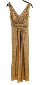 Revelry Bijou Sequin Bridesmaid Formal Maxi Dress Gown in Champagne Gold SZ 2 - Picture 1 of 10