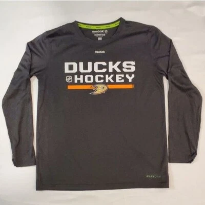 Reebok Mens NHL Anaheim Ducks Hockey Long Sleeve Play Dry Shirt Large 14/16 - Image 1 of 4