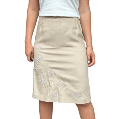 Falda Oscar de la Renta Vintage Parches Florales Beige Clásica Mezcla Lana Talla 6 Foto 1 de 4