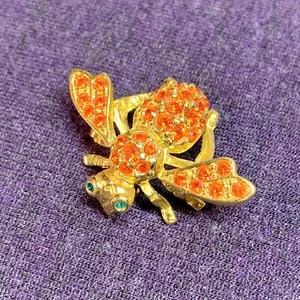 VTG Joan Rivers Bumble Bee Pin Brooch Red Crystal Rhinestone Signed - Picture 1 of 4