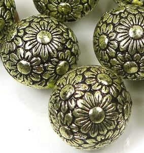 10 Large Antique Bronze Metal Plated  Acrylic Flower Flat Round Beads 