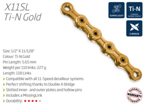 KMC X11SL (11 Speed Chain) — 118 Links / Gold — AUS STOCK — Bike Road MTB - Picture 1 of 1
