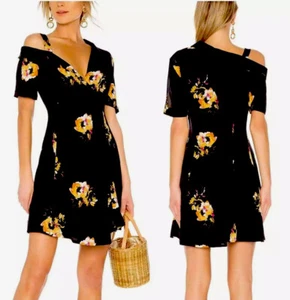 $495 A.L.C. Lucia Floral Print Silk Cold Shoulder Dress Black Size 8 NWT - Picture 1 of 9