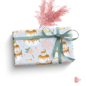 Custom Wedding Cake Gift Wrapping Paper with Personalized Name Watercolor Roses - Picture 1 of 16