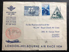 1934 Rotterdam Netherlands Airmail Cover To Sydney Australia Air Race