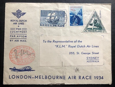 1934 Rotterdam Netherlands Airmail Cover To Sydney Australia Air Race - Image 1 of 2