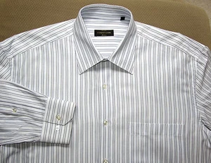 XLNT $175 CORNELIANI BROWN AND BLUE STRIPES COTTON DRESS SHIRT ITALY 16 X 35 1/4 - Picture 1 of 7