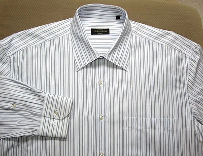 XLNT $175 CORNELIANI CAMISA DE VESTIR ALGODÓN RAYAS MARRÓN Y AZUL ITALIA 16 X 35 1/4 Foto 1 de 4