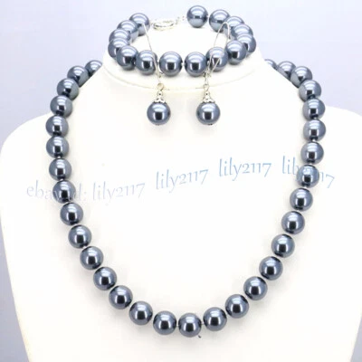Juego de aretes collar cuentas redondas perlas concha del mar del sur 8/10/12 mm 18"" Foto 1 de 4