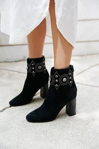 Sigerson Morrison Boots Black Suede Sheyla Embellished Suede Ankle Booties 7 - Picture 1 of 8