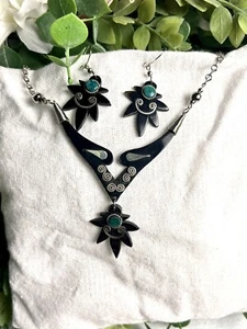 Handmade Alpaca Silver Necklace (17”) With Matching Earrings - Picture 1 of 1