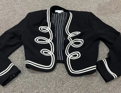 N.R.I. Blazer Retro Negro Recortado Blanco Borde Desplazamiento Talla 8 Foto 1 de 4