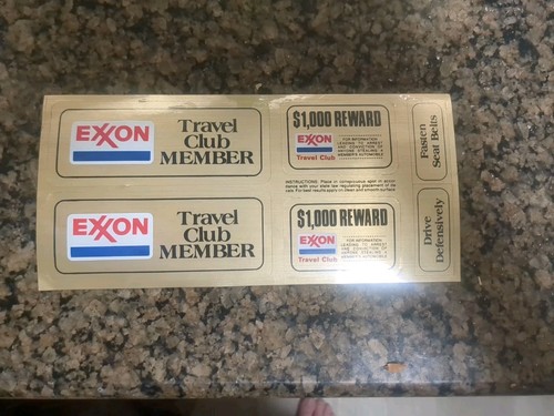 c 1960's EXXON TRAVEL CLUB MEMBER Unused STICKER SHEET w/ $1,000 REWARD ...