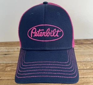 Gorra de camionero Peterbilt azul marino y rosa malla bordada ajustable Snapback - Imagen 1 de 14