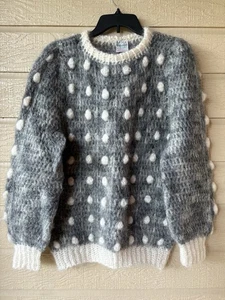 Sheleen of Dublin womens Vintage 100% Mohair Wool Hand Crochet Sweater sz Medium - Picture 1 of 4