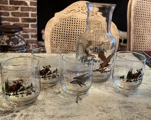 VTG Sunoco American Wildlife Collectible Glasses, 4 Total Plus Large Decanter - Picture 1 of 6