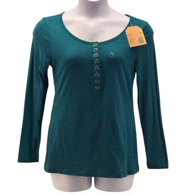 Y2K Henley Top Large Teal Old Stock Autumn Fall  Base Layer Outdoor Harvest - Image 1 of 4