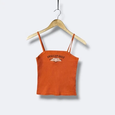 Camiseta sin mangas corta Y2K American Eagle Outfitters para mujer XS naranja acanalada espaguetis Foto 1 de 4