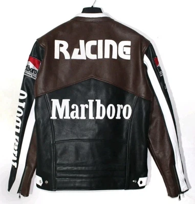 Brown F1 Racing Championship Vintage Marlboro Leather Motorbike Riding Jacket - Image 1 of 4
