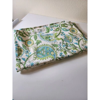 Blue Green Floral Pattern Raw Natural Beige Background Drapery Panel 54x82 Qty 1 - Image 1 of 4