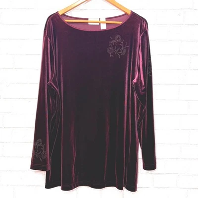 Женская бархатная туника топ размер 2X с цветочным тиснением темно-женская праздничная бордовая - Изображение 1 из 4