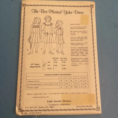 vtg Box Pleasted Yoke Dress sz 7 8 smocking sewing pattern Peter Pan collar UC - Image 1 of 4
