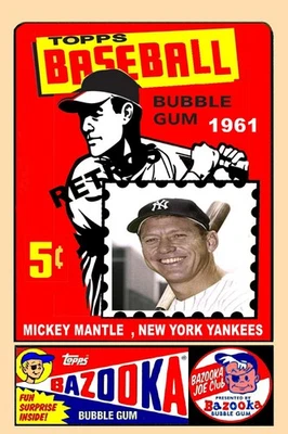 MICKEY MANTLE ANUNCIOS ESTILO VINTAGE 1961 TOPPS WRAPPER TARJETA DE ARTE (LEER) Foto 1 de 2