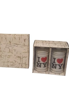 I Love New York Salz und Pfefferstreuer Keramik Vintage Goldrand Neu in Box - Bild 1 von 6