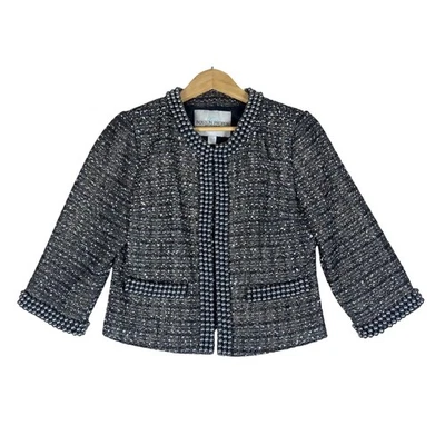 Blazer corto de tweed gris plateado adornado manga 3/4 BOSTON APROPIADO talla 8 Foto 1 de 4