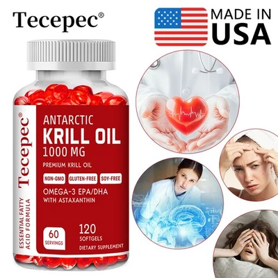 Antarctic Krill Oil 1000mg with Omega-3s EPA, DHA & Astaxanthin Premium Softgels - Image 1 of 4