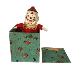 Antiguo juguete Jack In The Box muñeca bisque de arcilla muy antigua buen resorte tapa separada - Imagen 1 de 10