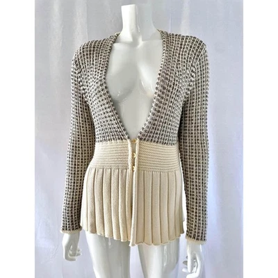 Cárdigan de punto vintage Carlo Colucci, elegante suéter plisado de dos tonos... - Imagen 1 de 4