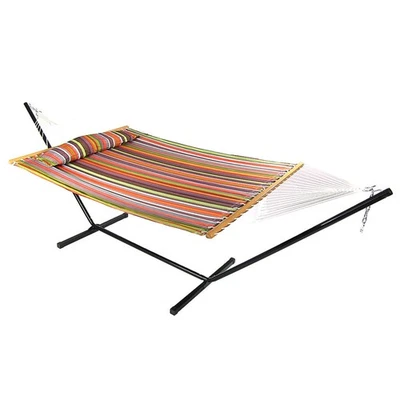 2-Person Quilted Fabric Hammock with Steel Stand - Canyon Sunset by Sunnydaze - Image 1 of 4