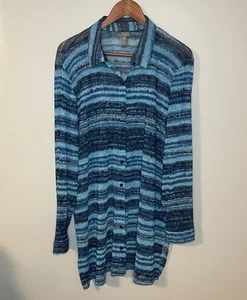 Chico’s Travelers Collection schwarz blau Knopfleiste Strick Long Tunika Gr. 3 - Bild 1 von 5