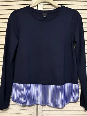 Moletom Ann Taylor Feminino Tamanho S Azul Marinho com Bainha de Camisa Manga Longa Pulôver - Imagem 1 de 4