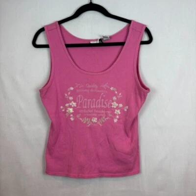 Fashion Bug Retro Y2K Pink Graphic Rhinestone Tank Juniors Size XL Fiary - Image 1 of 4