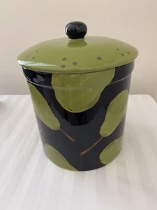 Romy & Clare Designs für Fenton Keramik Keramik Kanister schwarz, grüne Birnen - Bild 1 von 8