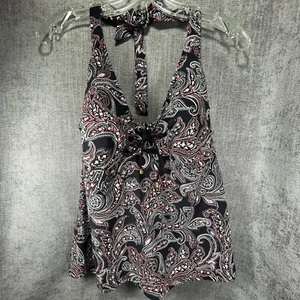 Traje de baño Tankini Lands End para mujer talla 16 halter top corbatas cachemira negro rojo con cordones - Imagen 1 de 14
