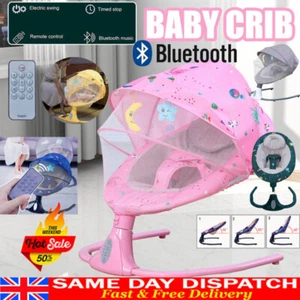 UK Bluetooth-Remote Electric Baby Chair Swing Infant Cradle Bouncer Rocker Music - Picture 1 of 32
