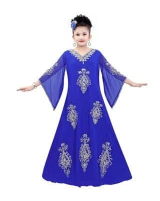 Vestido de casamento estilo Dubai infantil Ramadã festa especial azul meninas Kaftan marroquino - Imagem 1 de 3